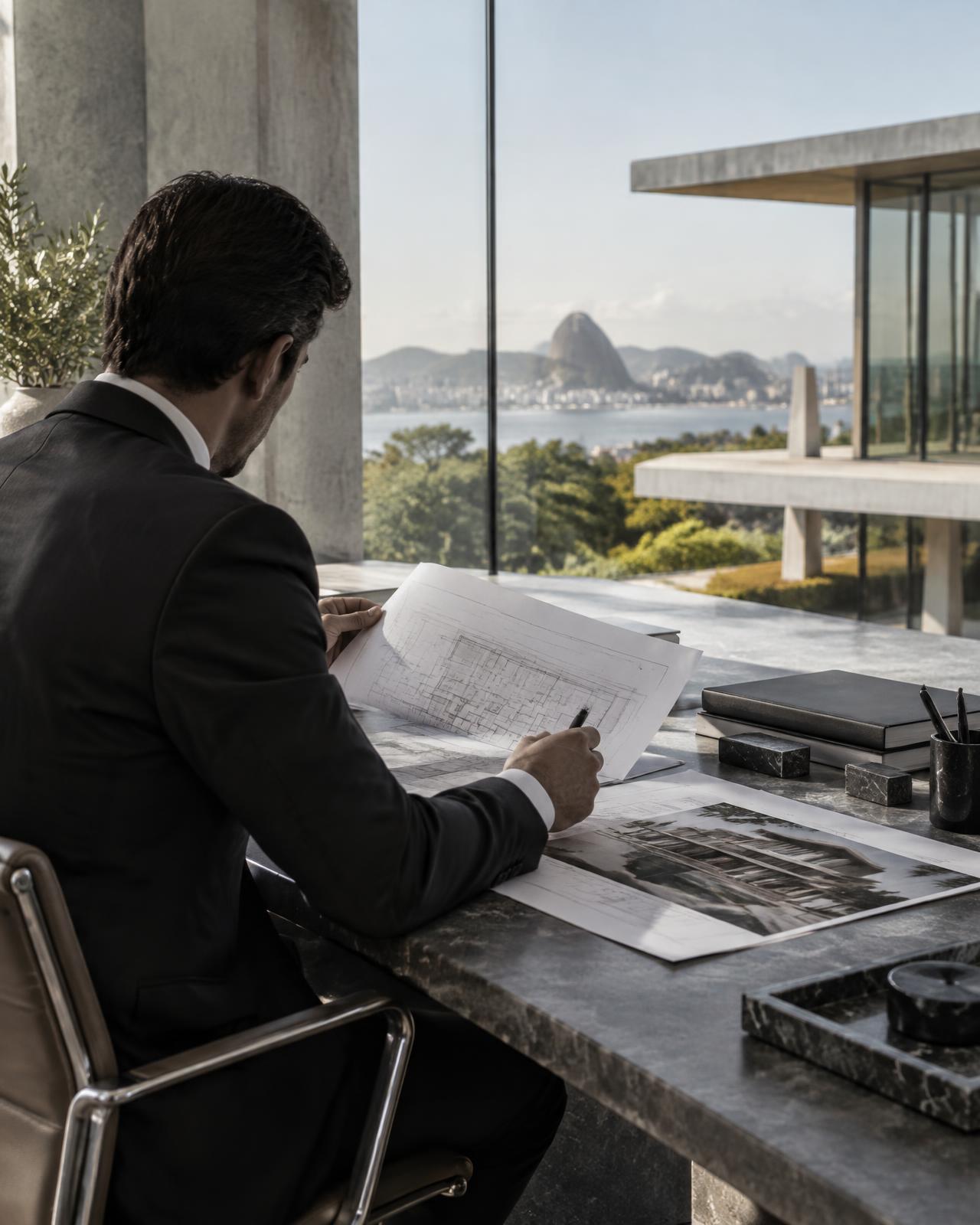 Advogado analisando documentos imobiliários